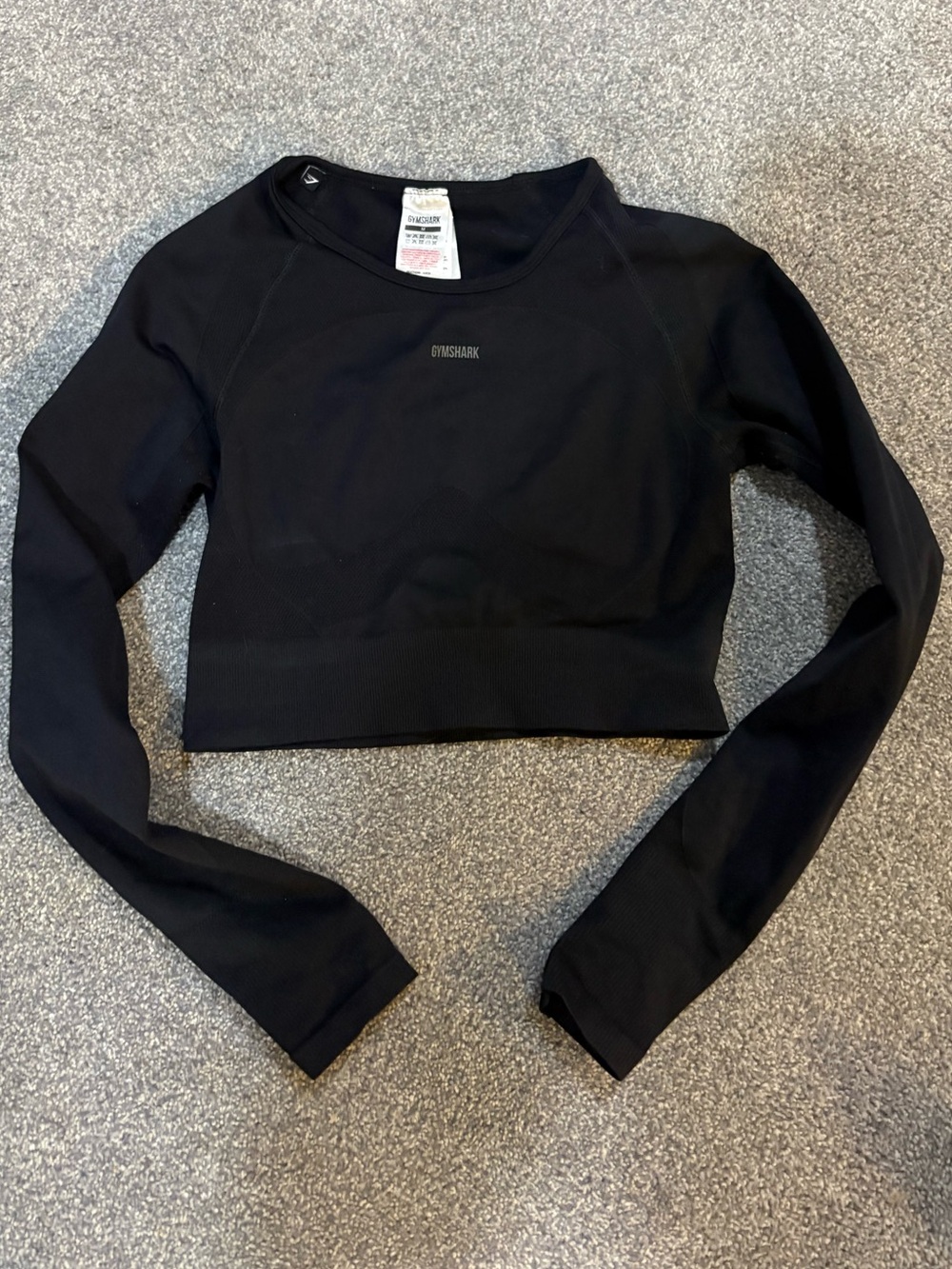Gymshark Black Long-Sleeve Cropped Workout Top with Back Cut-out- M